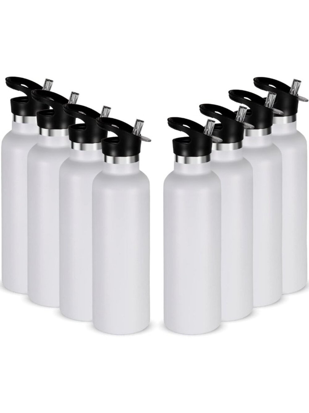 24oz Insulated Stainless Steel Water Bottles - 8 Pack, Double Wall Sport Cups